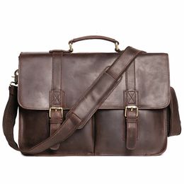 Cuero natural para hombre Maletín marrón oscuro Cartera vintage Bolso Moda Satchel Messenger Bag Office Laptop Bag para hombres 240309