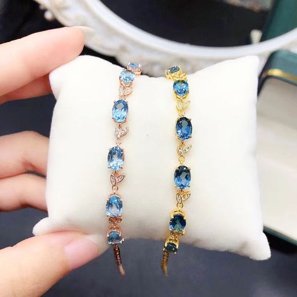 Pulsera de topacio azul Londres Natural, Plata de Ley 925, accesorios de joyería de alta gama, venta al por mayor para mujer