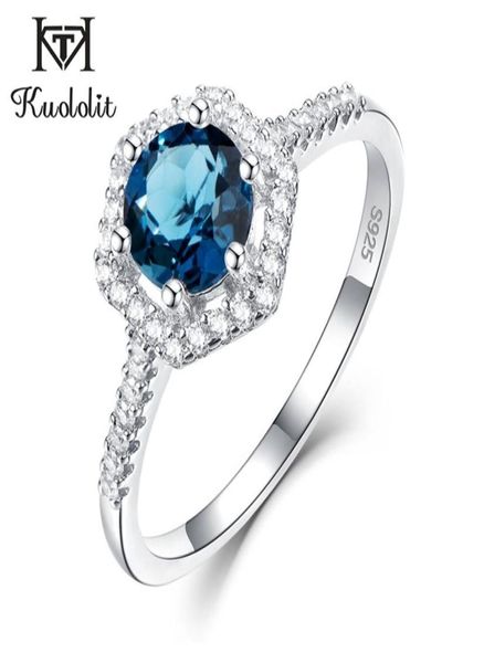 Anneaux de pierre de pierre de gemme Topaz Blue Natural London pour femmes 925 Silver Silver Stone Ring Engagement Cadeaux Bijoux Fine 2107065044279