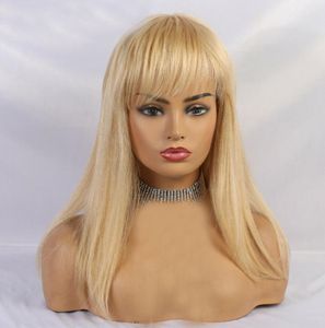 Pelucas de cabello humano real rubio largo natural con flequillo para mujeres blancas peluca recta2267353