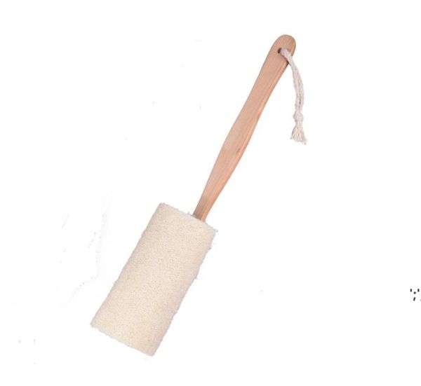 Brosse de bain luffa naturelle avec manche en bois long, exfoliante pour la peau sèche, douche, épurateur de corps, masseur Spa, ZZA11182