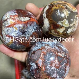 Naturel Mexicain Fou Dentelle Agate Sphère Arts Incroyablement Magnifique Blanc Grisâtre Rouge Onyx Druzy Géode Quartz Cristal Divination Boule Poli Rire Pierre Précieuse Orbe