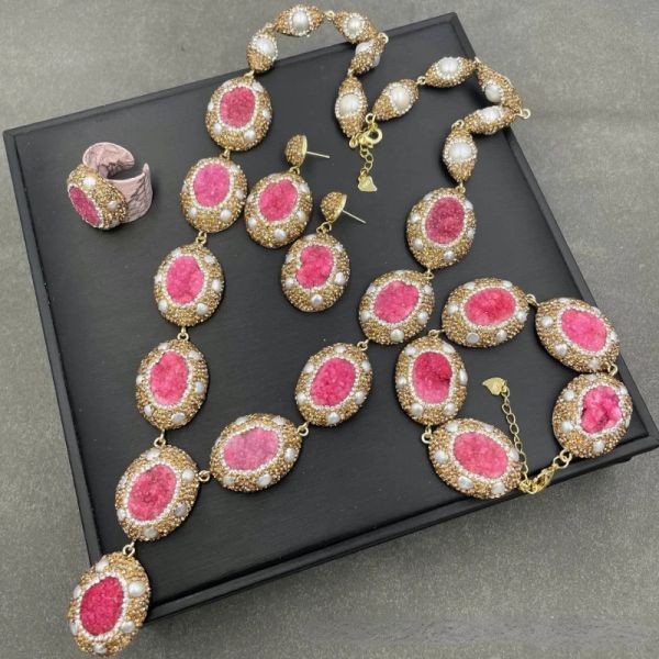 Ensemble de perles minérales naturelles, collier exquis, mode haut de gamme, ensembles de bijoux de luxe pour femmes, fête de mariage