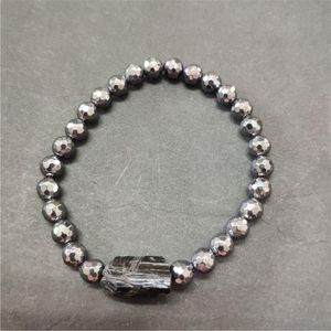 Pierre minérale naturelle, Tourmaline noire brute, pierre de guérison, perle d'hématite à facettes, Bracelet énergétique pour hommes et femmes