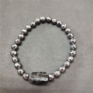 Stone minérale naturelle Rough Black Tourmaline guérison Stone Perle Fasée à facettes Hématite Bracelet d'énergie pour l'homme Women281y