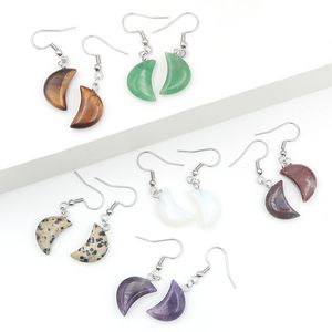 Natuurlijke Mini Moon Stone Dangle Earring Crystal Aventurijn Opaal Amethist Quartz Gemstone Charms Oorbellen