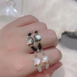 Perles d'obsidienne de lune de lune naturelle perles minimalistes fidget fidget à la main mignon noir blanc chat anneau femmes accessoires de fête de fête bijoux