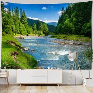 Natural Mountain and River Tapestry Landscape Jungle Waterval Wall Hanging geschikt voor huiskantoor Dormitory Decoration 240523
