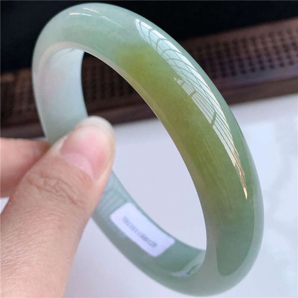 Pulsera de Jade redonda verde de jadeíta amarilla de madera tipo cera de hielo Esmeralda Natural de Myanmar para mujer