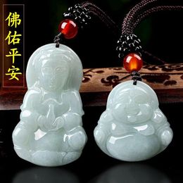 Bijoux en Jade naturel du Myanmar, produit Guanyin pour homme et femme, bouddha en Jade, graine de glace moyenne, pendentif 282B