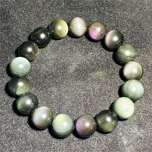 Bracelet de perles d'obsidienne naturelle, cristal véritable, météorite dorée, pour hommes et femmes, mauvais esprits, en Jade sûr