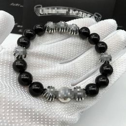 Bracelets en obsidienne naturelle, huit perles d'argent, rétro européen et américain, croix
