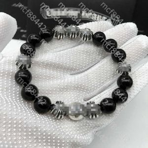 Bracelets en obsidienne naturelle, huit perles d'argent, rétro européen et américain, croix, W1ry