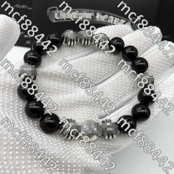 Bracelets en obsidienne naturelle, huit perles d'argent, rétro européen et américain, croix, E9hg