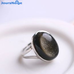 Natuurlijke Obsidiaan Ring Gouden Oog Steen S925 Sterling Zilver Mozaïek Ring Eenvoudige Mannen Vrouwen Gift Crystal Ring Sieraden 240109