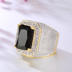 Obsidienne naturelle avec coussin zircone diamant bague pour hommes fines Anillos De Bizuteria Anillos Mujer bijoux Gemstone218d