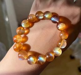 Bracelet de pierre précieuse de l'Orange et de l'Orange Natural 7 mm Perles rondes transparentes femmes élastiques élastiques Labrador Moonstone Fashion Aaaaa 240426