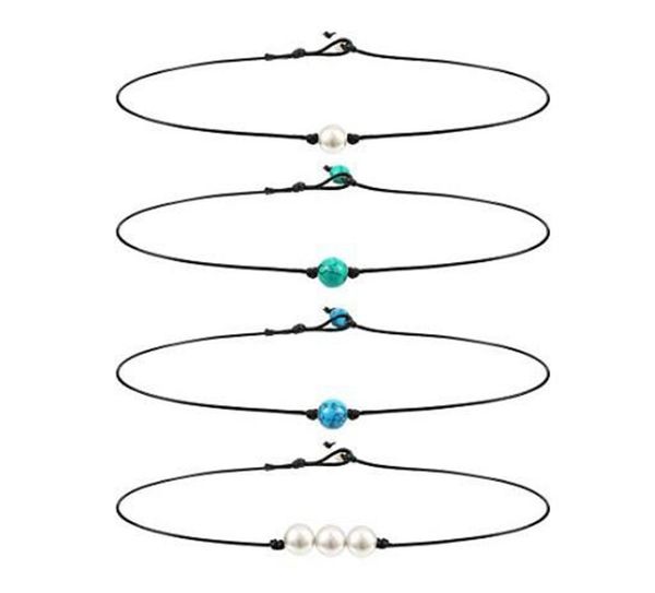 Collier de perles naturelles Bijoux pour femmes Collier de perles turquoise fait à la main Colliers en cuir