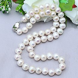 Colliers de perles naturels 9-10 mm bijoux de perles d'eau douce 925 Collier en argent sterling pour les femmes de fiançailles Gift 240408