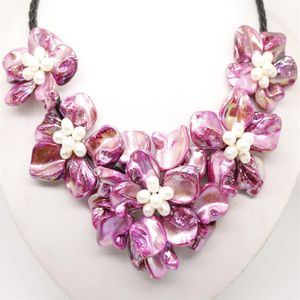 natuurlijke parel roze schelp parel 5 bloem hanger ketting 18 long252n