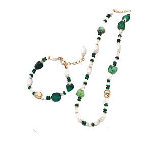 Natural Pearl Sterling Silver Green Agate perle Collier Bracelet de Niche de luxe léger féminin Bracelet ne fait pas fondre les bijoux de haute qualité