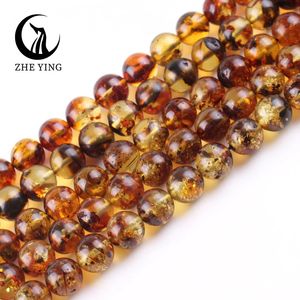 Perles d'ambre Piebald naturel 6 8mm pierre ronde perles d'espacement en vrac pour la fabrication de bijoux bracelet à bricoler soi-même accessoires de collier 15 240220