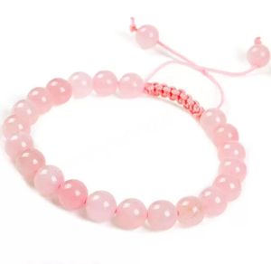 Natuurlijke roze kristalsteen handgemaakte touw gevlochten kralen armbanden voor vrouwen meisje charme yoga party club sieraden