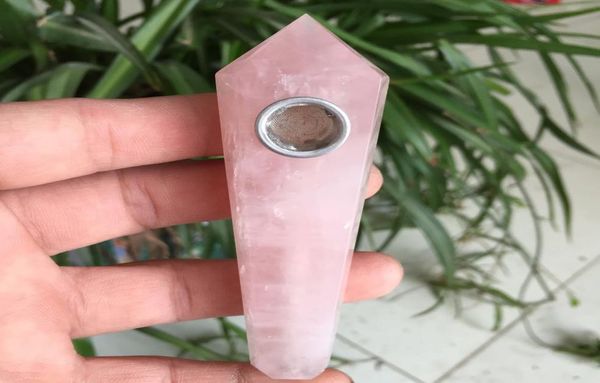 Quartz rose rose naturel Crystal Pink Wand Fumer Pipes Healing7696976