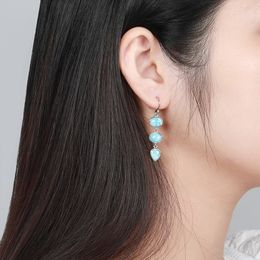 Natuurlijke kostbare Larimar lange oorbellen voor vrouwen Nieuwe eenvoudige mode geometrische charme 925 Sterling zilveren sieraden gift klassiek