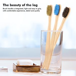 Charbon de bois en bambou naturel pur Brosse à dents à poils doux Poignée carrée en bois Brosses à dents Outils soins dentaires