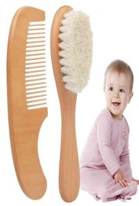 Natural Pure Laine douce bébé brosse en bois poignée brossage Brosse de bébé peigne bébé peigne de tête de tête de tête brosse à cheveux Baby Care55073884234903