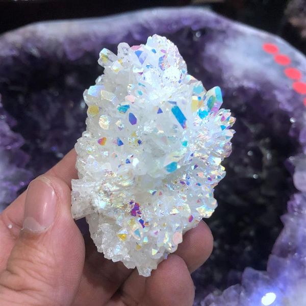 Spécimen de cluster de quartz naturel décoration de la maison cristal de guérison Aura Unique cristal de quartz titane bismuth revêtement cluster Rain2467