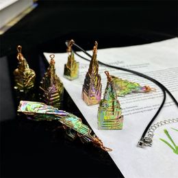 Cristal de cuarzo Natural, titanio Arco Iris envuelto en espécimen de bismuto de seda, cristal curativo Mineral, decoración del hogar