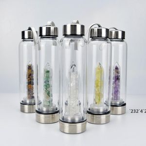 Bouteille d'eau en verre de gemme de quartz naturel Coupe en cristal à boire direct 8 styles transport rapide LLA9173