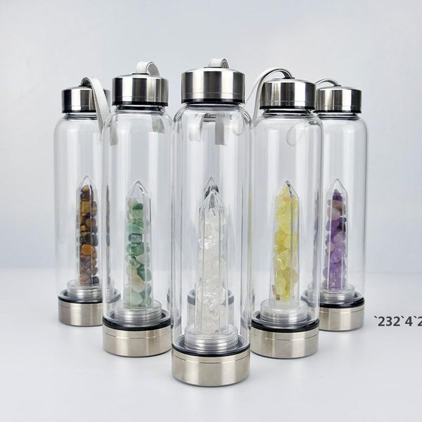 Bouteille d'eau en verre de gemme de quartz naturel Coupe en cristal à boire direct 8 styles transport rapide LLA9173