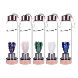 Natuurlijke kwarts edelsteen kristalglas elixer waterfles met de hand gesneden 3inch Angel Cup Crystal Wand Tumbler Mug FY5240 SS0112