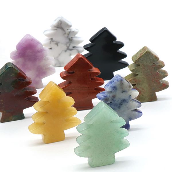 Quartz naturel en pierre mini arbre de Noël sculpture de cristal cicatrisant décoration artisanat de petits cadeaux