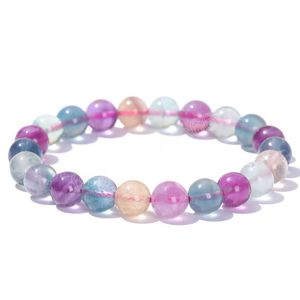 Bracelets de perles rondes en Fluorite arc-en-ciel naturel femmes mode Reiki guérison cristal énergie Bracelets extensibles pour bijoux de Yoga