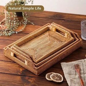 Natuurlijke Rattan Food Tray Picnic Bread Snack Mand Plate Fruit Cake Sundrals Box Handweven Rattan Saucer Storage Basket 240416