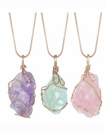 Collier pendentif en cristal brut naturel, pierre de roche roulée, bijoux irréguliers faits à la main pour femmes avec longue chaîne 1821906