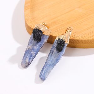 Colgante de cuarzo Druzy azul con inserción de piedra de azabache en bruto Natural, abalorios de pilar de cristal para collar, pendientes, accesorio para hacer joyas