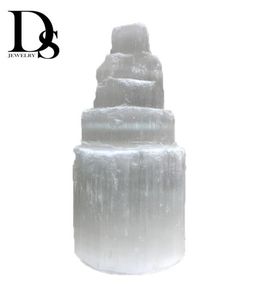 Tour de pierre précieuse en cristal de sélénite brute naturelle, tour de méditation, guérison Reiki, clarté mentale, lampe à longeron en Satin, spécimen minéral energ3983590