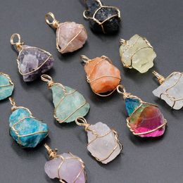 Breloques en pierre brute naturelle, Quartz Rose, Fluorite, améthyste Lapis, pendentif irrégulier pour la fabrication de bijoux, accessoires de collier