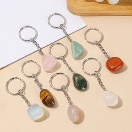Natural Raw Stone Green Green Améthystes Amethystes Pendre Keychain Car Decor Chain Keyhatherholder Rough Mineral Jewelry