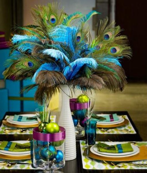 Décoration de fête, vraies plumes de paon naturelles, pour artisanat, robe de 25 à 80cm, avec vase de décoration d'hôtel et de maison