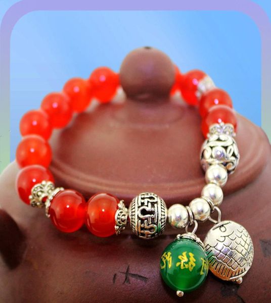 Agate rouge naturel Solaires de 10 mm Bracelets élastiques perles gravées Namo Amitabha Bouddha Bracelet Reiki guérison Crystal Buddhis2718477