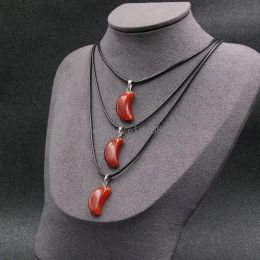 Colliers avec pendentif en forme de lune en Agate rouge naturelle, bijoux avec chaîne en corde plaquée argent pour femmes et filles, accessoires de mode