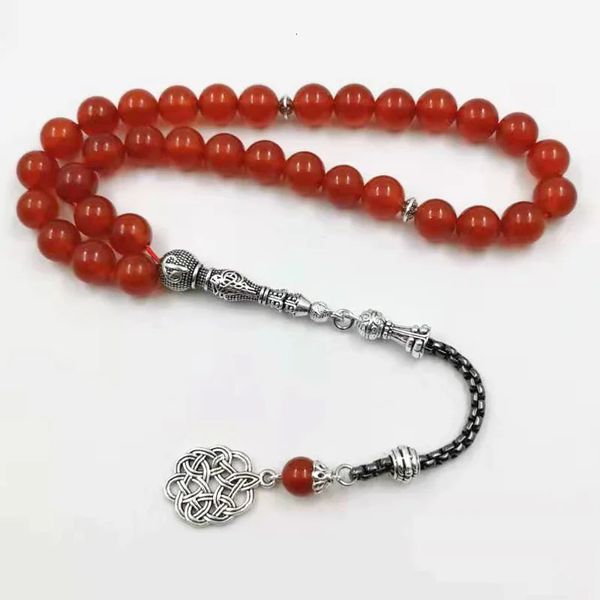 Agates rouges naturelles Chalcédoine Tasbih Islam Misbaha Muslim tout est des perles de prière bracelet 33 66 99Beads Rosaire en pierre 240402