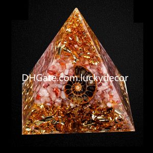 Quartz de feu rouge naturel Cristal hématoïde Orgone Pyramide Arts Multi-inclusion Fantôme Fantôme Pierre précieuse Ammonite Fossile Orgonite Générateur d'énergie Richesse Prospérité