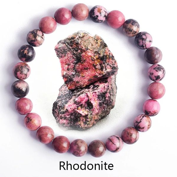 Bracelets de pierres de rhodonite naturelle Bracelets pour femmes Bracelet de yoga Reiki Men Agate Quartz guéris